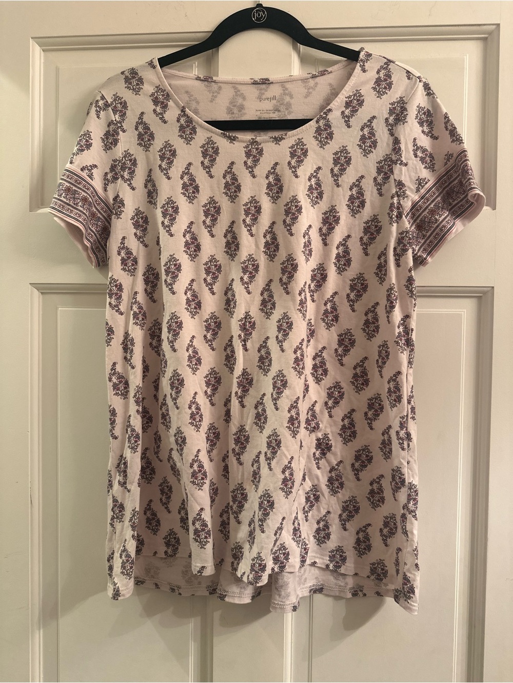 EUC JJill Floral Print Short Sleeve Women's Top - White